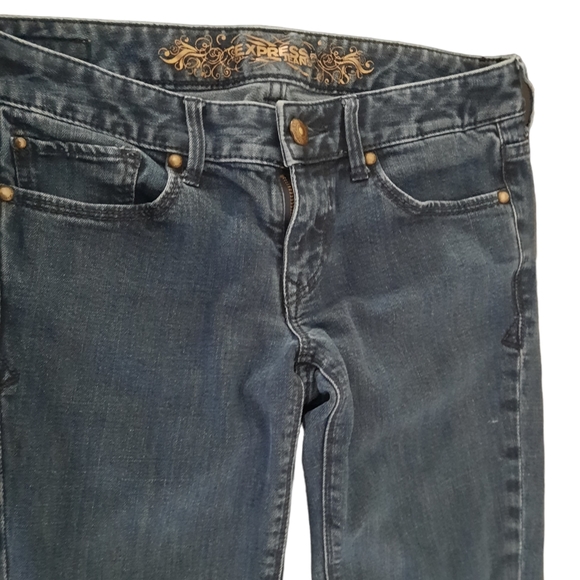Express Straight Leg Stretch Low Rise Dark Wash Denim Jeans Size 4R - Picture 2 of 6